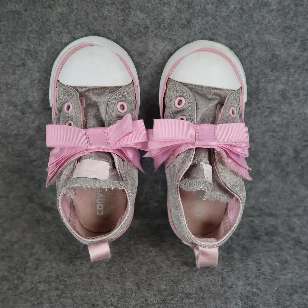 Converse Shoes Infant 7 Sneakers Pink Bow Hook N Loop Strap Baby Girl Casual